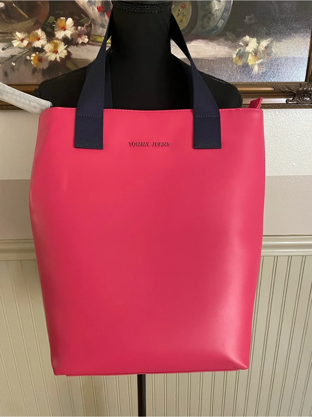 Tommy Jeans Bright Pink Tote with blue Handles